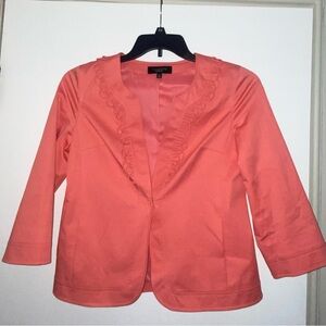 Talbots Suit Jacket Women’s Sz 2 Coral Salmon Whimsical Trim Accents 3/4 Sleeves